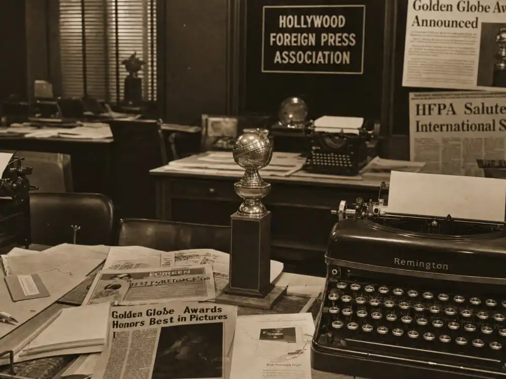 Hollywood Foreign Press Association archive room documenting the Golden Globes winners list all time from the 1944 founding era