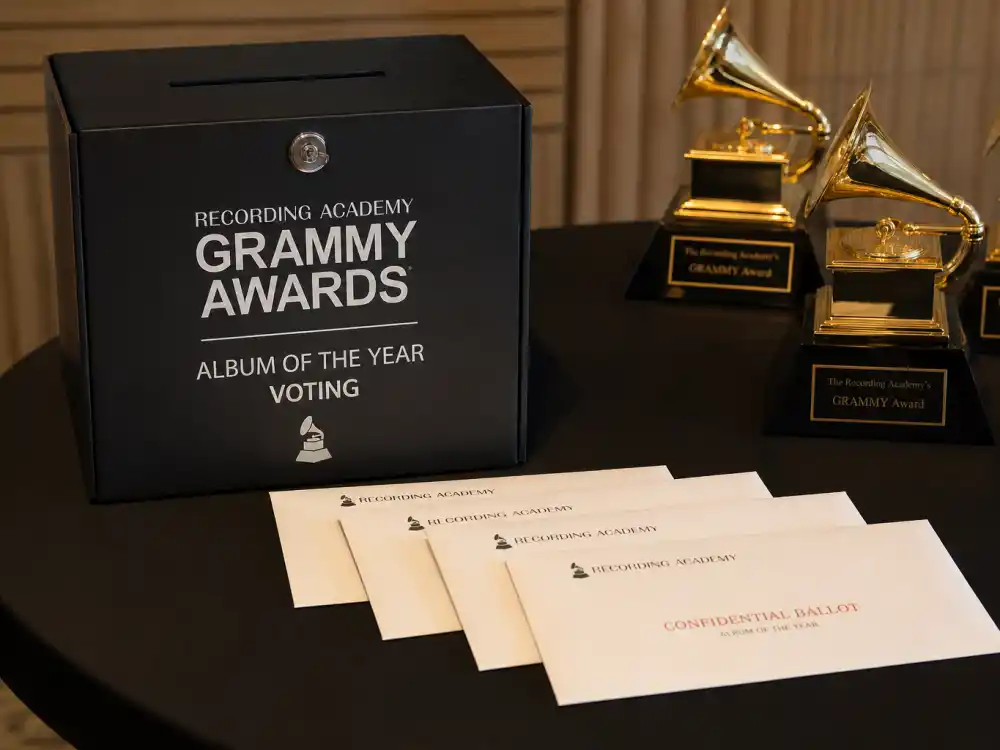 Sealed voting envelopes and ballots illustrating how Recording Academy members choose Grammy Album of the Year winners by year