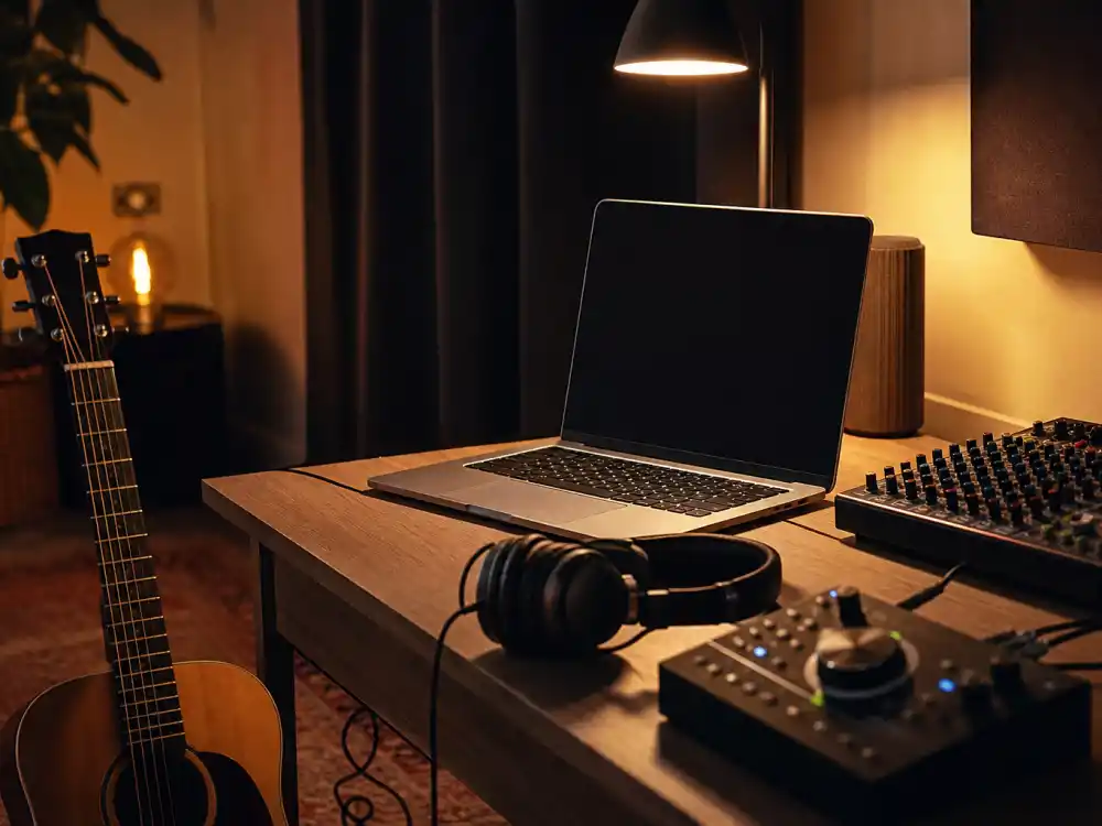 Recording studio with debut demo gear illustrates eligibility for Grammy Best New Artist winners in their breakthrough year