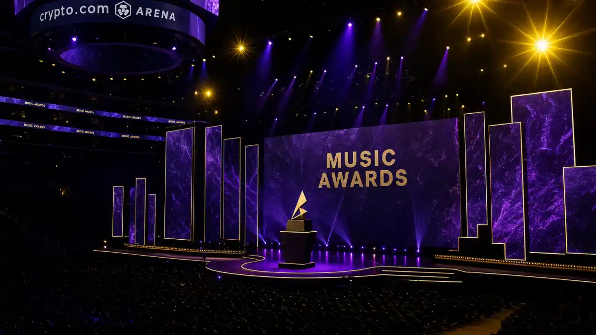 Grammy winners 2026 — Crypto.com Arena music awards stage with dramatic lighting at the 68th Annual Grammy Awards