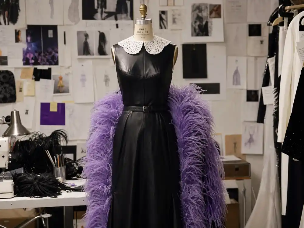 Black leather Gucci Grammy gown with lace collar evoking Harry Styles 2021 look in Grammys best dressed of all time ranked verdicts