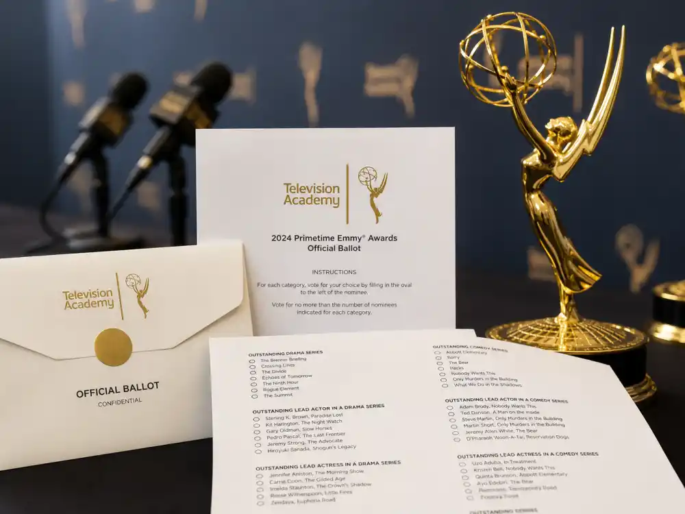 Television Academy voting ballots beside trophies explain why great TV shows that never won an Emmy keep appearing on critics polls every year