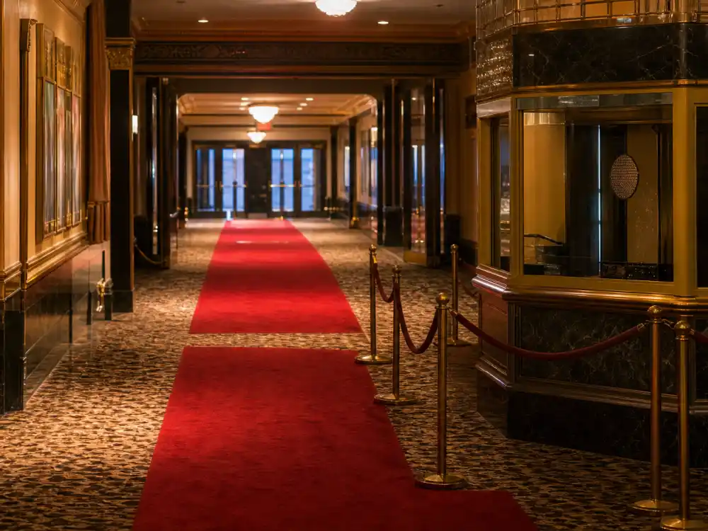 A vintage 1990s movie theater lobby representing the Sixth Sense breakthrough that made Haley Joel Osment a child star