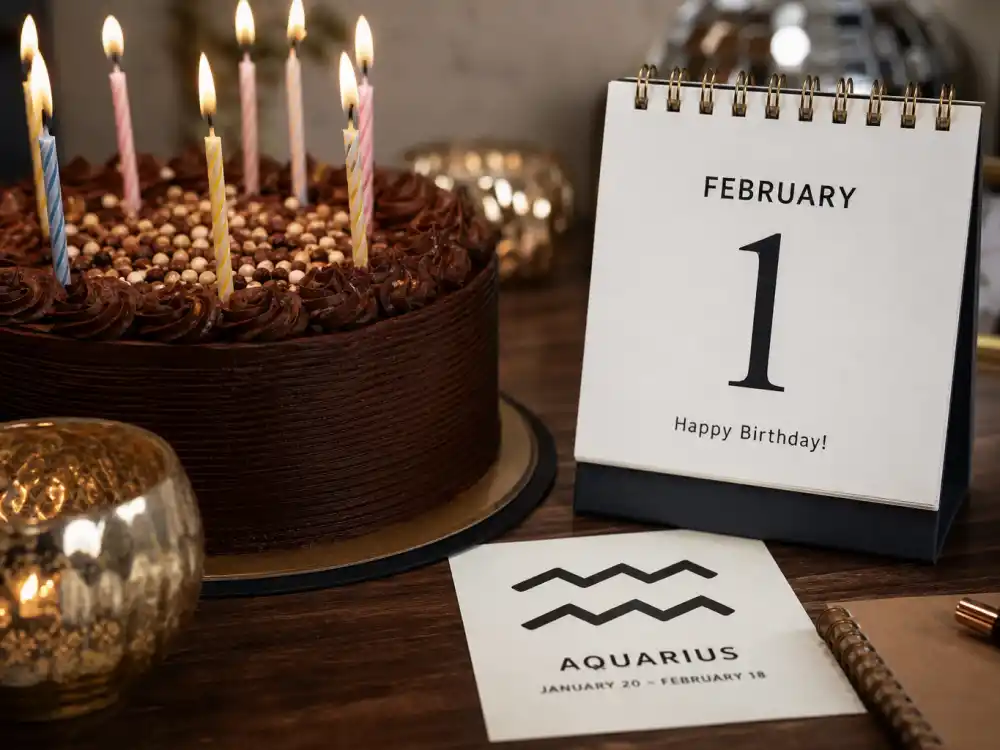 February 1 birthday cake and calendar marking Harry Styles age and birthday 2026 each year when fans celebrate his Aquarius birth date