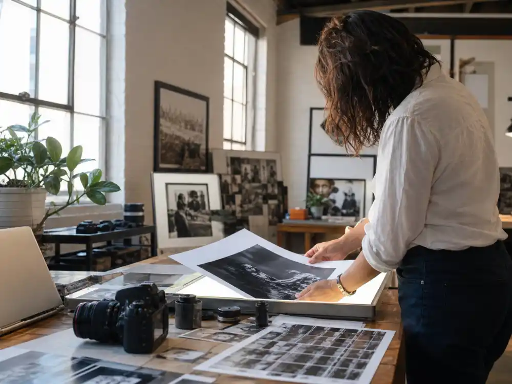 Photography studio light table for Helena Christensen second career as fashion photographer