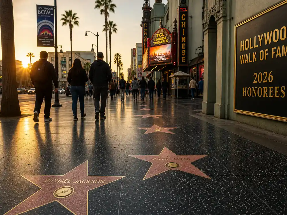 Hollywood Boulevard Walk of Fame sidewalk stretching fifteen blocks — where every name on the Hollywood Walk of Fame 2026 honorees list will be installed