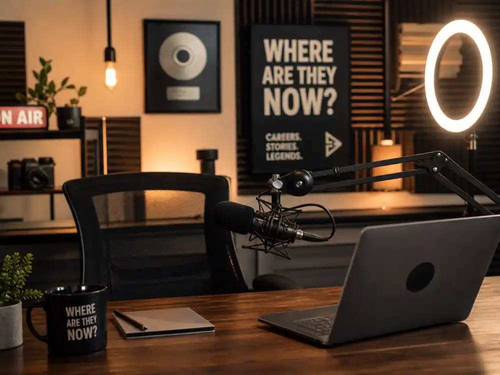 Modern podcast studio representing where the Home Improvement cast where are they now alumni work in 2026 media careers