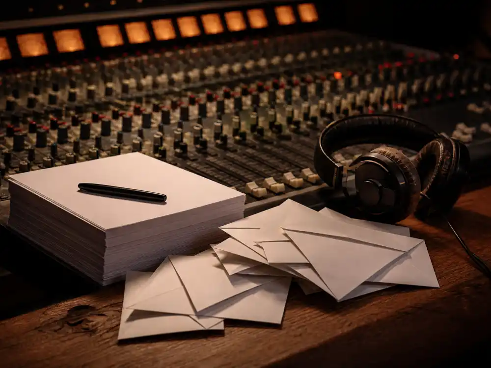 Recording Academy peer voting ballots stacked beside a mixing console illustrate how are Grammy winners chosen through industry membership