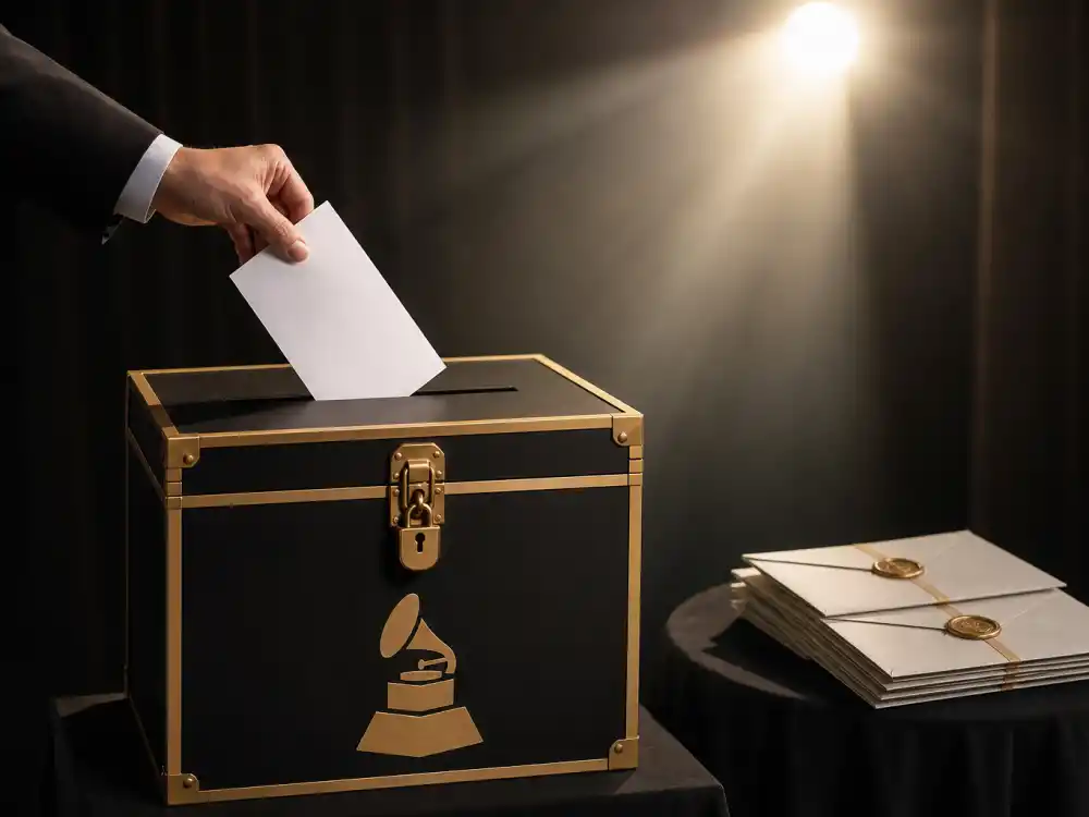 A ballot dropped into a locked box symbolizes the final voting round that decides how are Grammy winners chosen each ceremony year