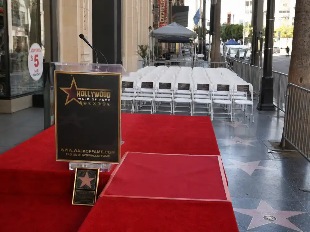 Walk of Fame unveiling ceremony setup with podium and seating — how much does a Walk of Fame star cost beyond the base sponsorship fee