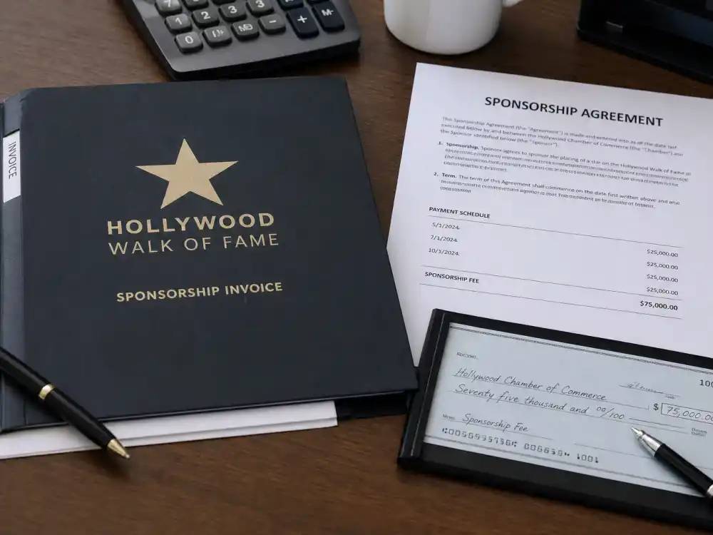 Walk of Fame star sponsorship fee paperwork showing how much does a Walk of Fame star cost for approved honorees