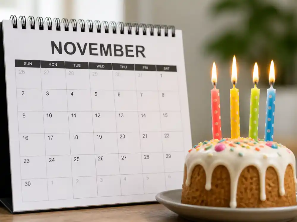 November 12 birthday calendar and candles marking how old is Anne Hathaway each year when fans celebrate her Scorpio birth date