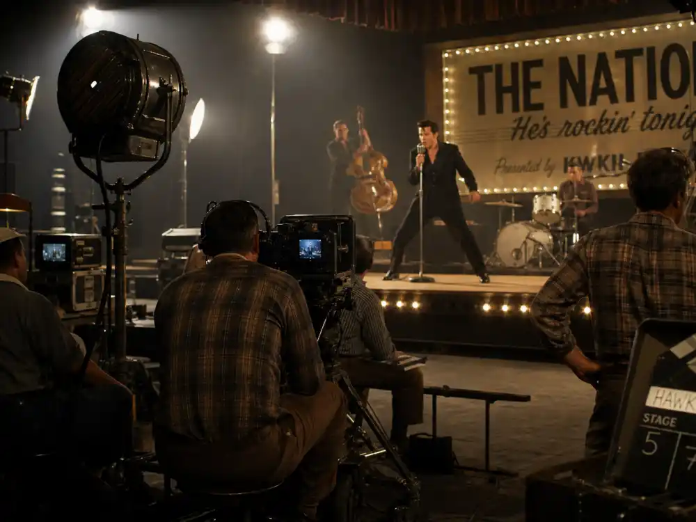 Vintage rock biopic film set reflecting how old is Austin Butler career arc from Anaheim roots to Elvis breakthrough and global blockbuster stardom