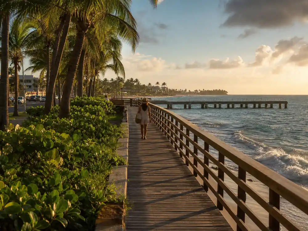 Puerto Rico beach boardwalk for how old is Bad Bunny birthplace editorial without identifiable faces