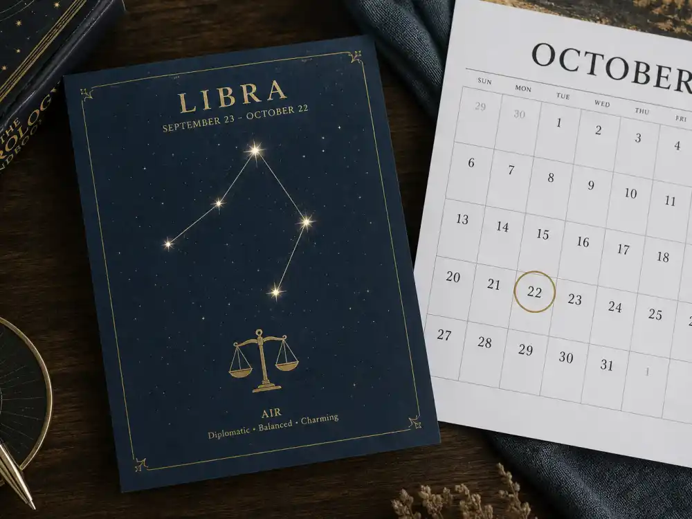 Libra zodiac chart beside October calendar for how old is Barry Keoghan — October 18 birth date places him under the Libra sign in Western astrology