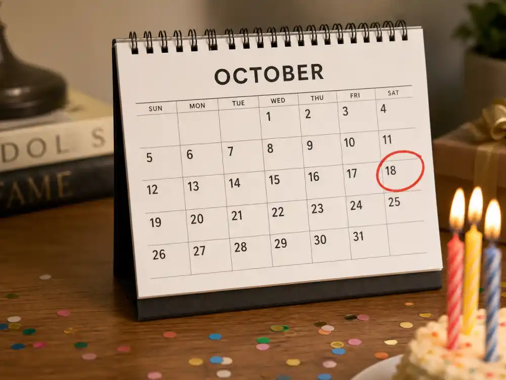 October 18 birthday calendar and candles marking how old is Barry Keoghan each year when fans celebrate his Libra birth date