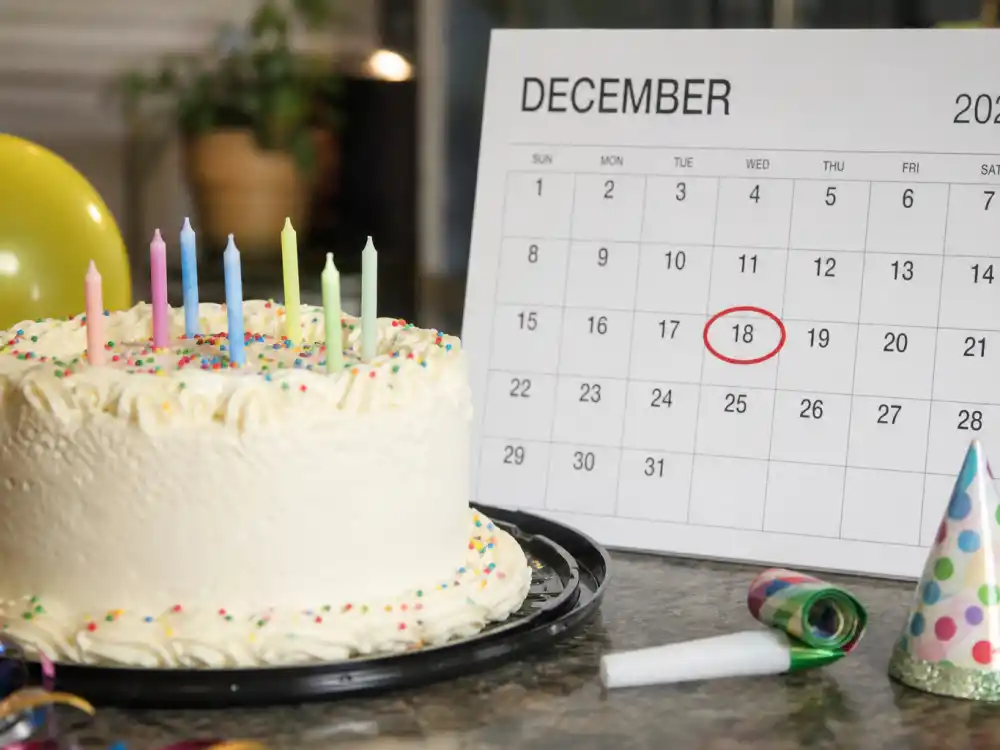 December 18 birthday cake and calendar marking how old is Billie Eilish each year when fans celebrate her Sagittarius birth date
