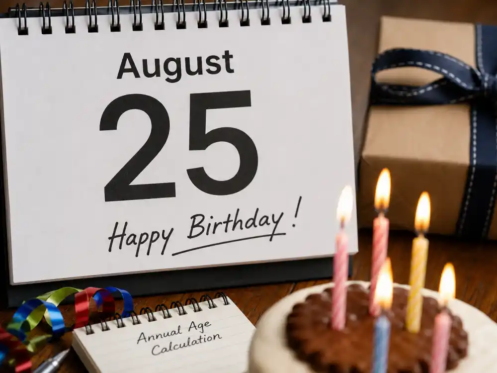 August 25 birthday calendar and candles marking how old is Blake Lively each year when fans celebrate her Virgo birth date