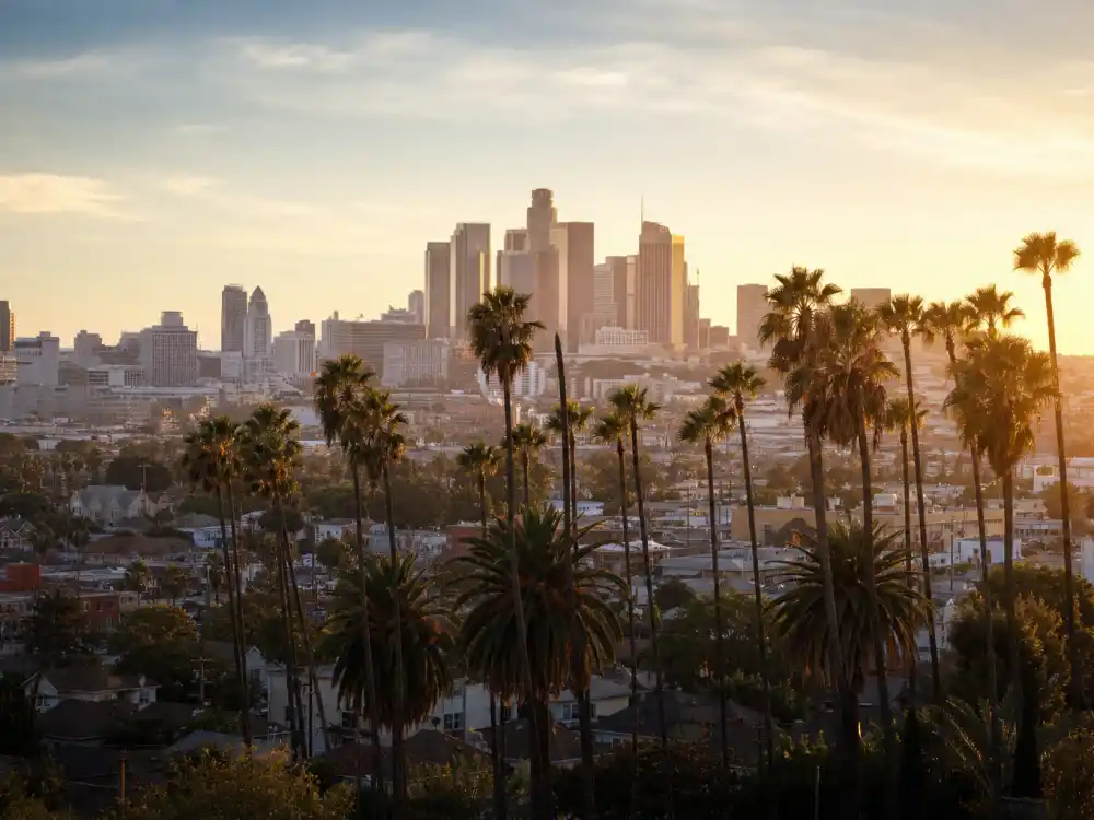 Los Angeles California skyline evoking how old is Blake Lively birthplace — the city where Blake Ellender Brown was born on August 25, 1987