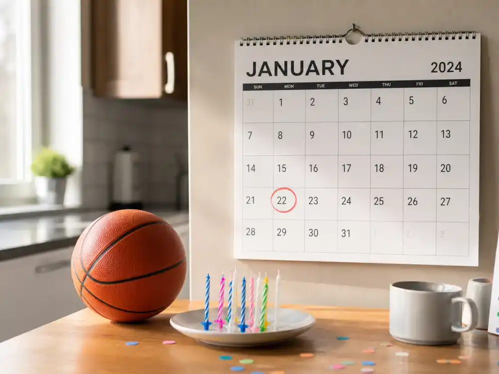 January 22 birthday calendar and candles marking how old is Caitlin Clark each year when fans celebrate her Aquarius birth date