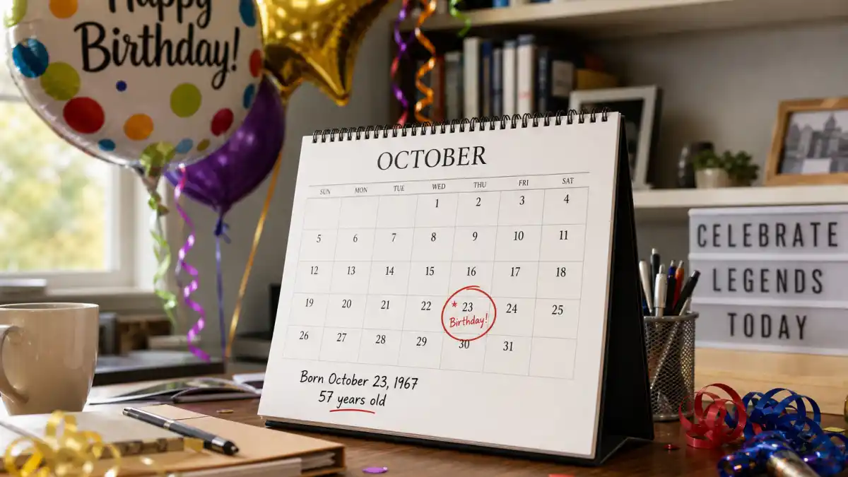 How old is Cardi B — desk calendar open to October with birthday decorations marking her Libra birth date