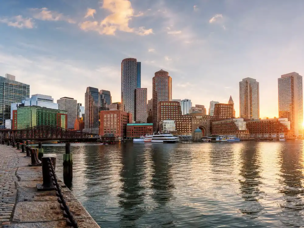 Boston Massachusetts skyline evoking how old is Chris Evans birthplace — the city where Christopher Robert Evans was born on June 13, 1981