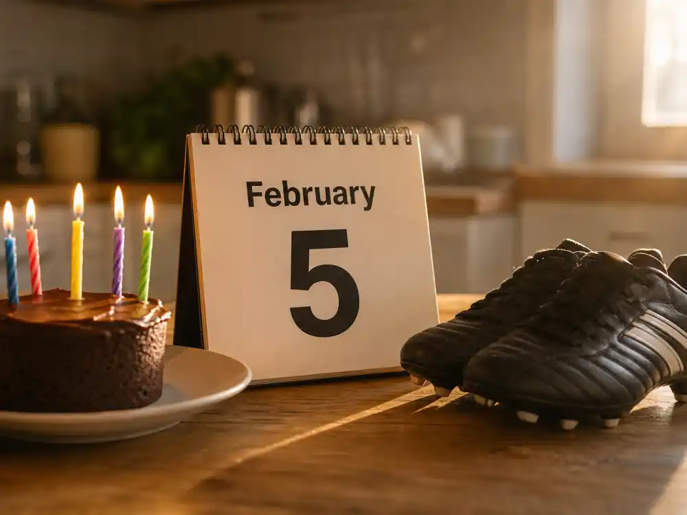 February 5 birthday calendar and candles marking how old is Cristiano Ronaldo each year when fans celebrate his Aquarius birth date