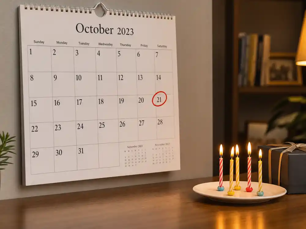 October 21 birthday calendar and candles marking how old is Doja Cat each year when fans celebrate her Libra birth date