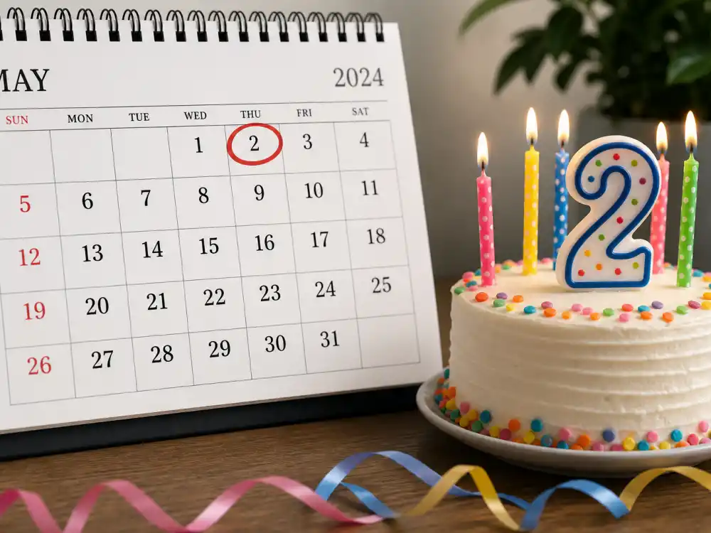 May 2 birthday calendar and candles marking how old is Dwayne Johnson each year when fans celebrate his Taurus birth date