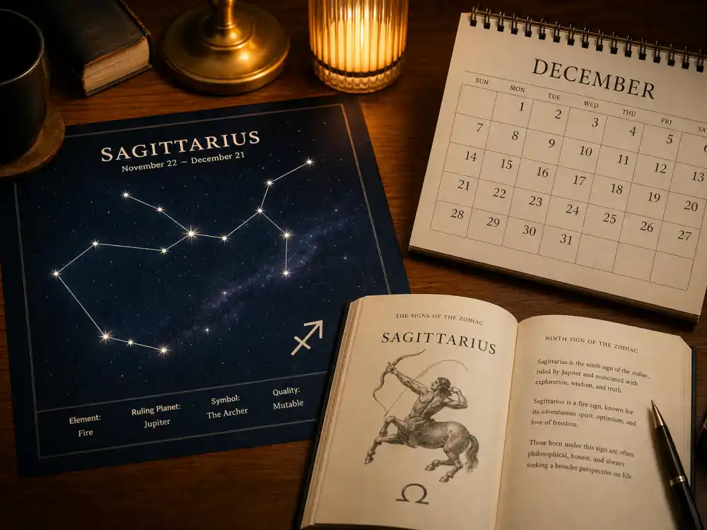 Sagittarius zodiac chart beside December calendar for how old is Giannis Antetokounmpo — December 6 birth date places him under the Sagittarius sign in Western astrology