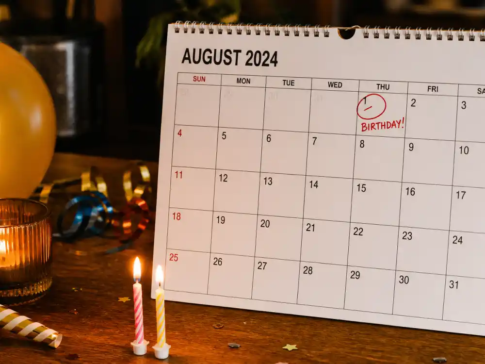 August 1 birthday calendar and candles marking how old is Jason Momoa each year when fans celebrate his Leo birth date