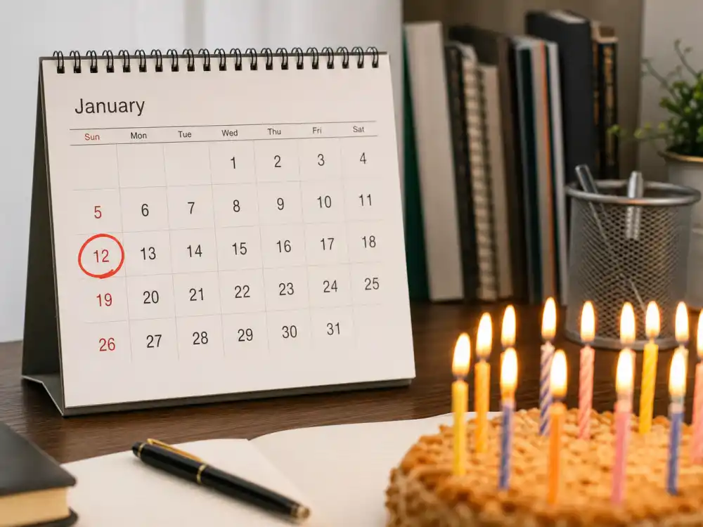 January 12 birthday calendar and candles marking how old is Jeff Bezos each year when fans celebrate his Capricorn birth date
