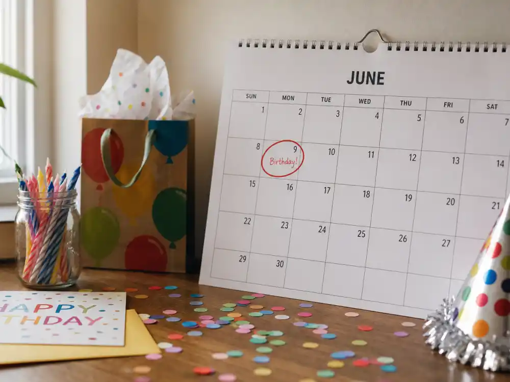 June 9 birthday calendar and candles marking how old is Johnny Depp each year when fans celebrate his Gemini birth date