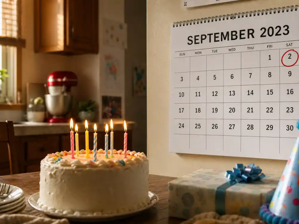 September 2 birthday calendar and candles marking how old is Keanu Reeves each year when fans celebrate his Virgo birth date