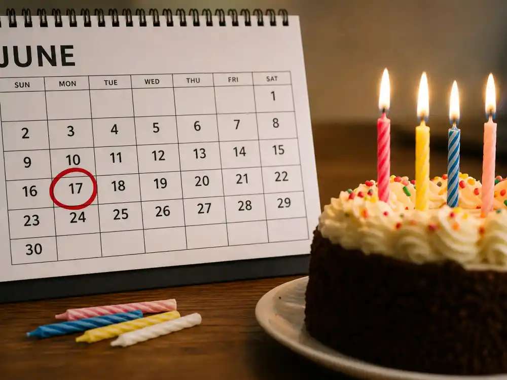 June 17 birthday calendar and candles marking how old is Kendrick Lamar each year when fans celebrate his Gemini birth date