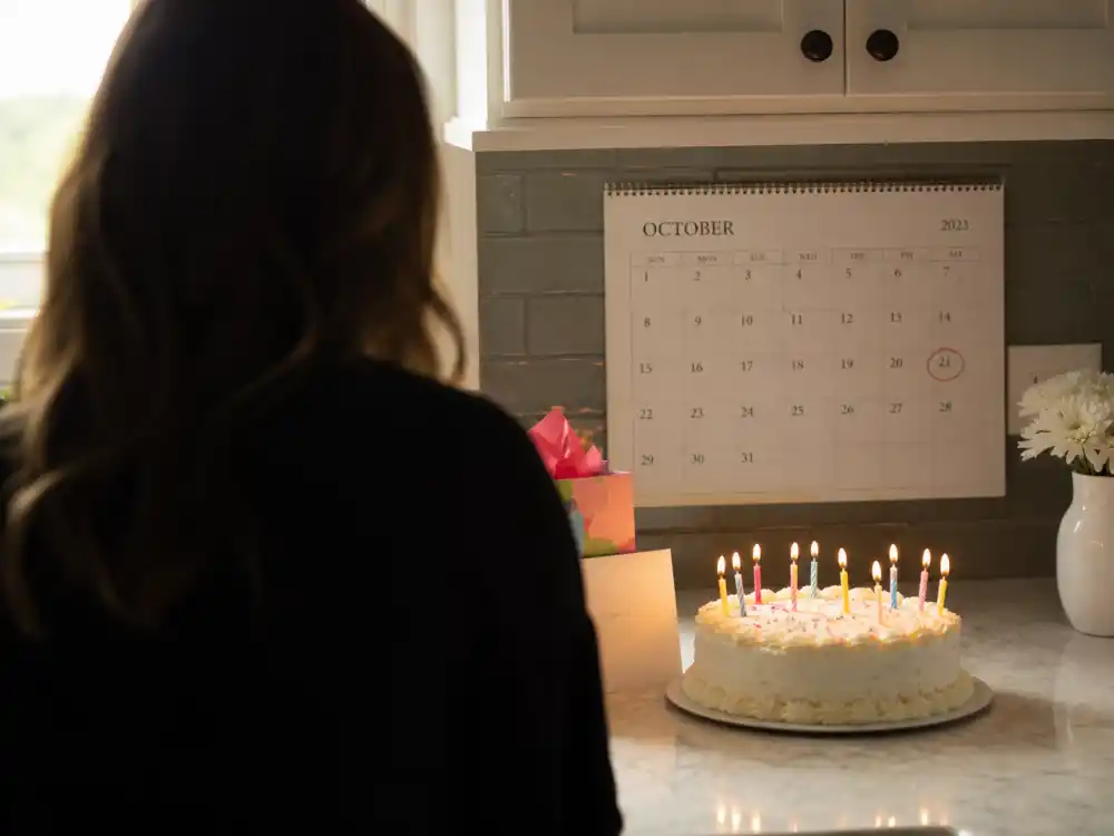 October 21 birthday calendar and candles marking how old is Kim Kardashian each year when fans celebrate her Libra birth date