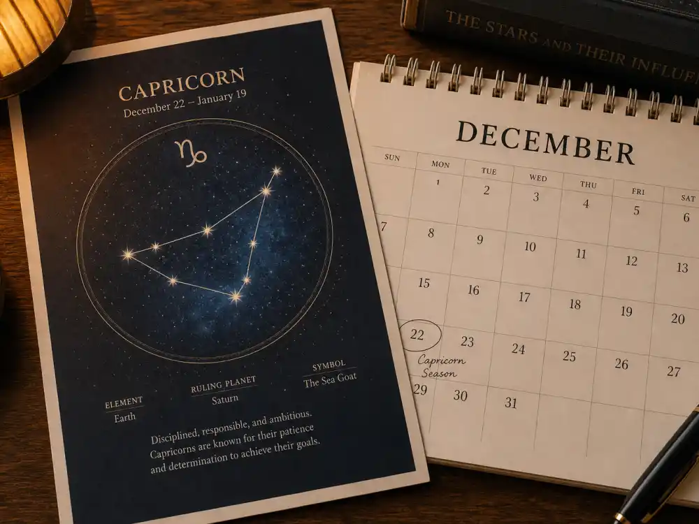 Capricorn zodiac chart beside December calendar for how old is LeBron James — December 30 birth date places him under the Capricorn sign in Western astrology