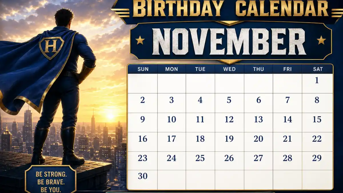 How old is Leonardo DiCaprio — desk calendar open to November with birthday decorations marking his Scorpio birth date