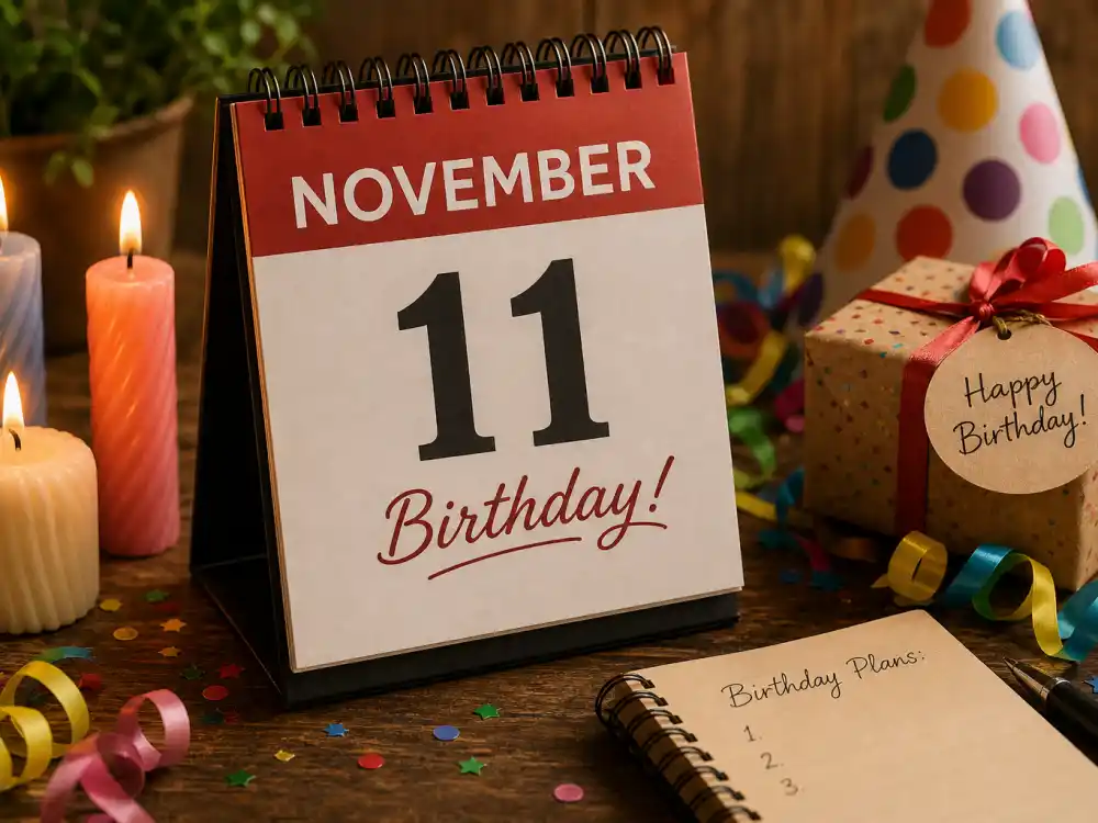 November 11 birthday calendar and candles marking how old is Leonardo DiCaprio each year when fans celebrate his Scorpio birth date