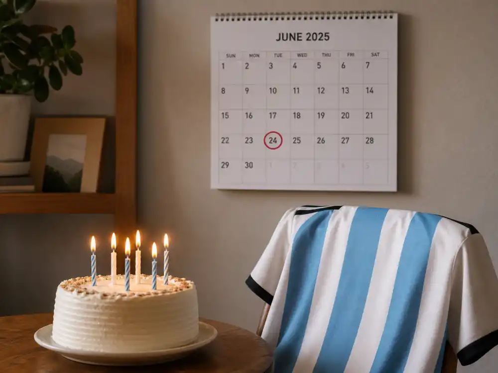 June 24 birthday calendar and candles marking how old is Lionel Messi each year when fans celebrate his Cancer birth date
