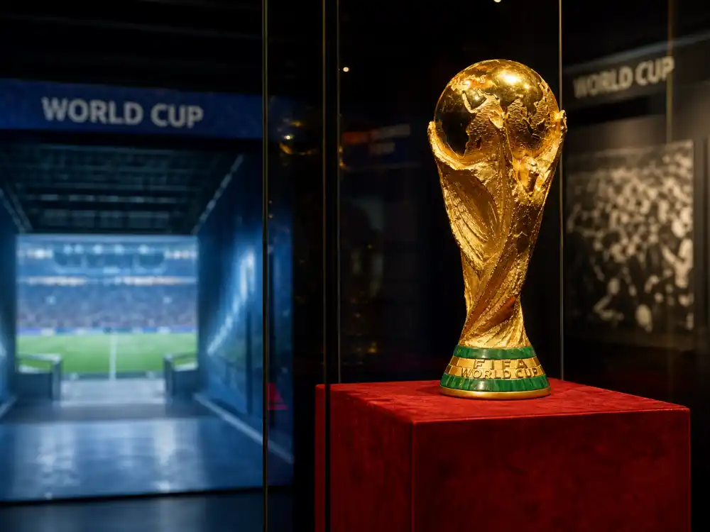 World Cup trophy display reflecting how old is Lionel Messi at career peak — Qatar 2022 title at age thirty-five capped a decades-long international arc