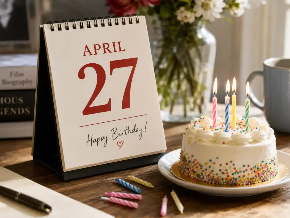 April 27 birthday calendar and candles marking how old is Lizzo each year when fans celebrate her Taurus birth date