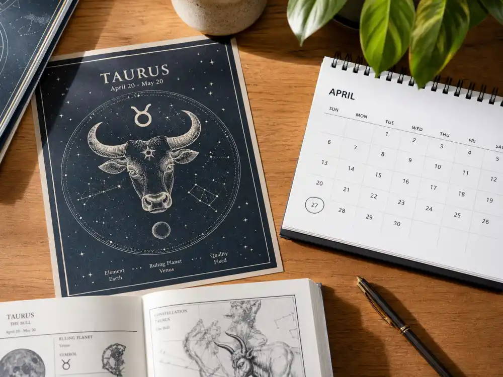 Taurus zodiac chart beside April calendar for how old is Lizzo — April 27 birth date places her under the Taurus sign in Western astrology