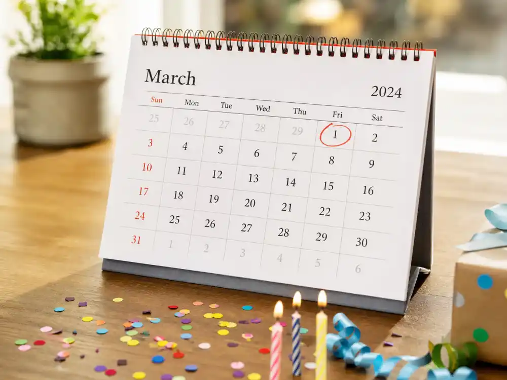 March 1 birthday calendar and candles marking how old is Lupita Nyongo each year when fans celebrate her Pisces birth date