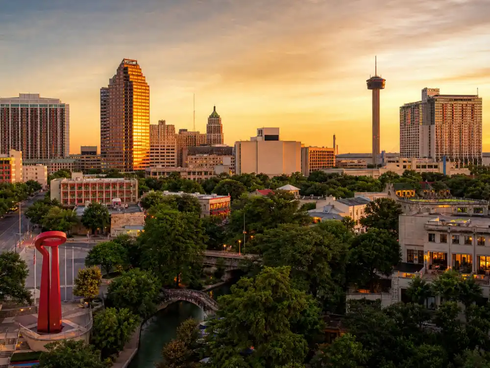 San Antonio Texas skyline evoking how old is Megan Thee Stallion birthplace — the city where Megan Jovon Ruth Pete was born on February 15, 1995