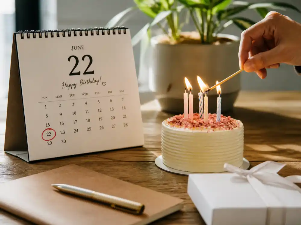 June 22 birthday calendar and candles marking how old is Meryl Streep each year when fans celebrate her Cancer birth date