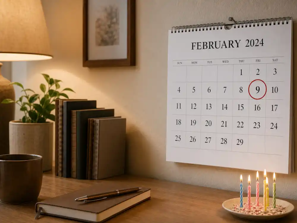 February 9 birthday calendar and candles marking how old is Michael B Jordan each year when fans celebrate his Aquarius birth date