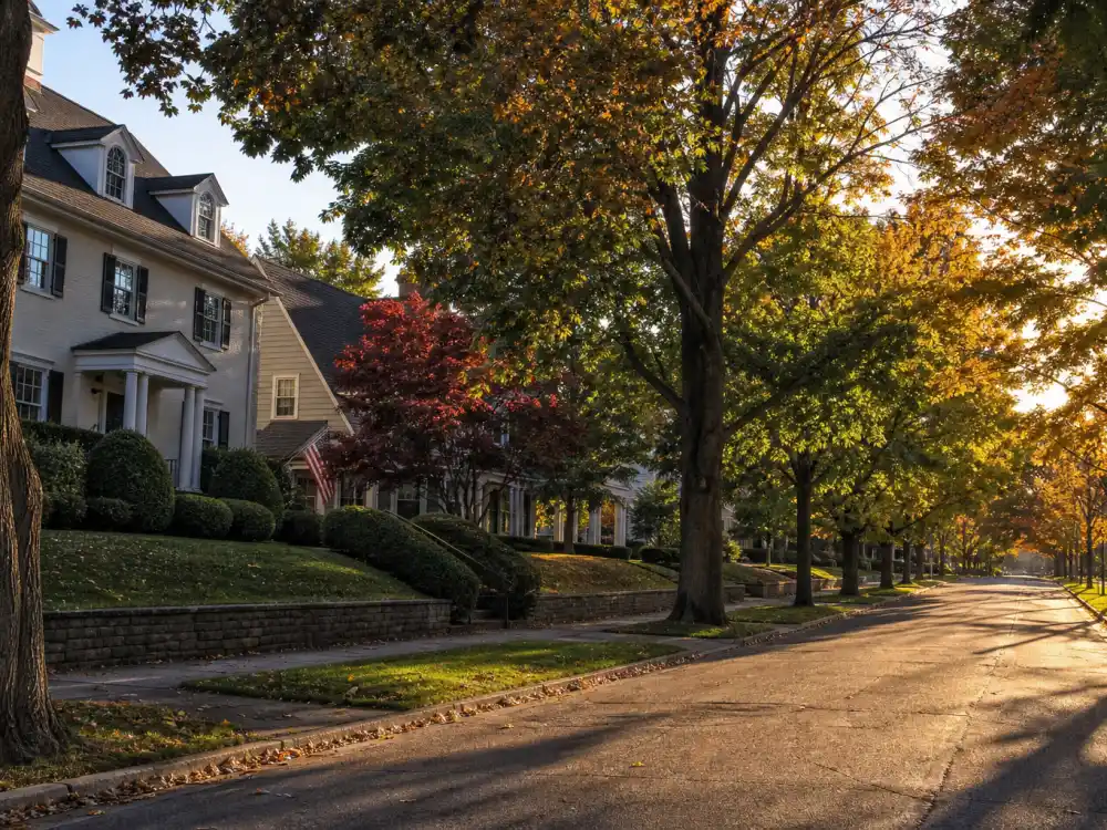 Scarsdale New York suburban streetscape evoking how old is Noah Schnapp birthplace — the Westchester town where Noah Cameron Schnapp was born on October 3, 2004