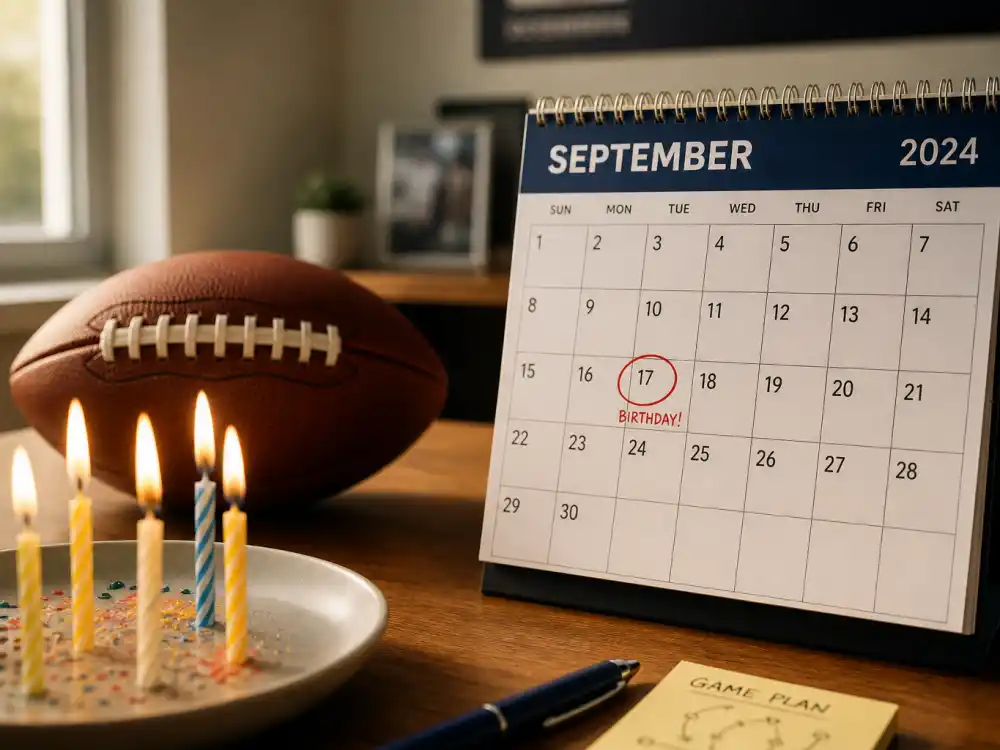 September 17 birthday calendar and candles marking how old is Patrick Mahomes each year when fans celebrate his Virgo birth date