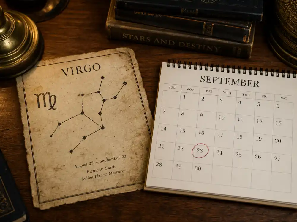 Virgo zodiac chart beside September calendar for how old is Patrick Mahomes — September 17 birth date places him under the Virgo sign in Western astrology
